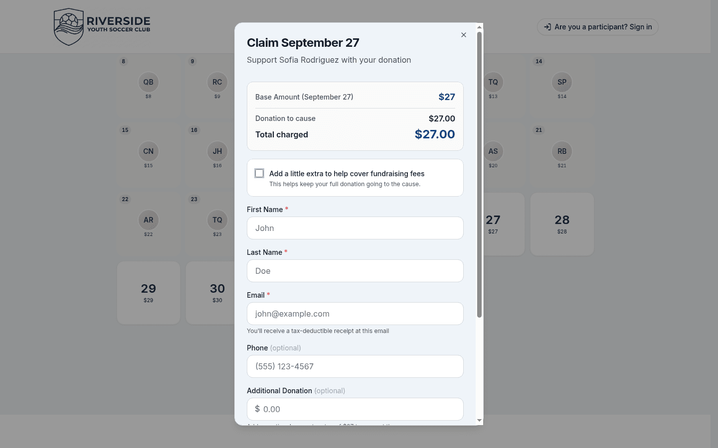 donor claim step 02 select day