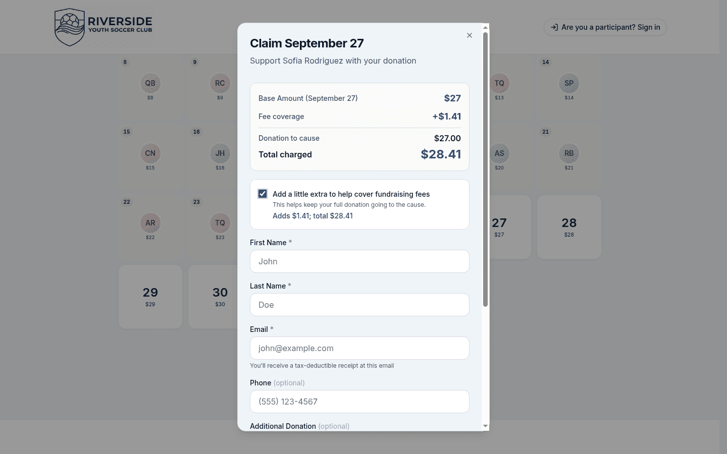 donor claim step 03 extras fees